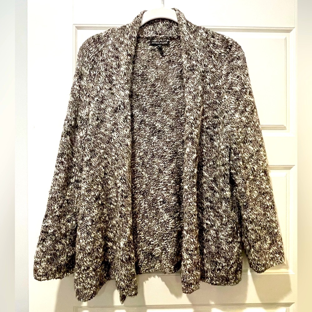 Eileen Fisher L Brown/White Open Cardigan